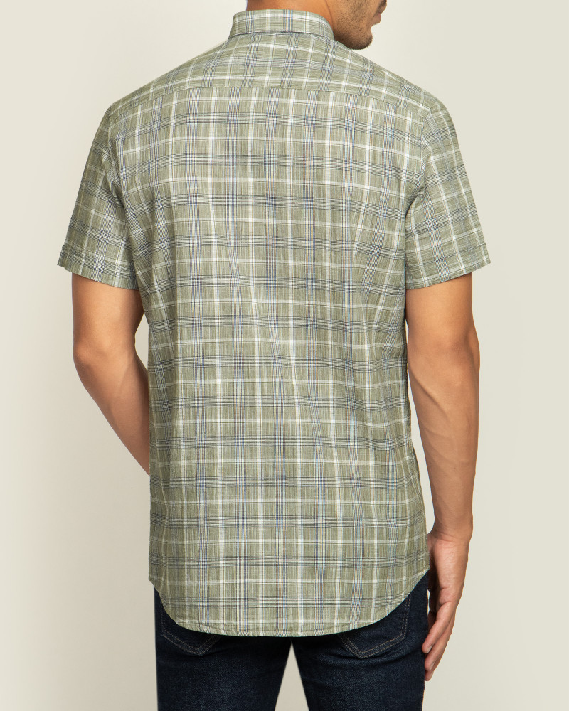 خرید اینترنتی پیراهن مردانه آستین کوتاه  طرح دار روزمره نخی یقه معمولی سبز  20223219