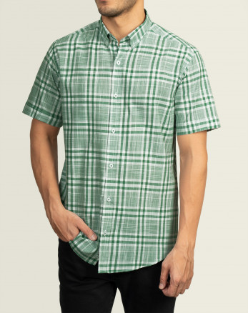 پیراهن مردانه آستین کوتاه طرح دار روزمره نخی سبز 20423249