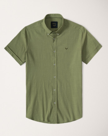پیراهن مردانه آستین کوتاه  روزمره نخی سبز روشن 20422232