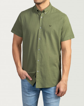 پیراهن مردانه آستین کوتاه  روزمره نخی سبز روشن 20422232