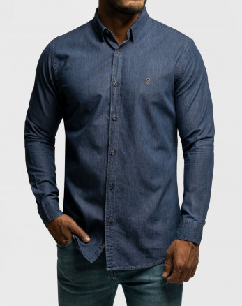 پیراهن مردانه آستین بلند جین ساده آبی 23274162