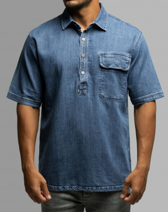 پیراهن مردانه آستین بلند جین ساده آبی 23175104